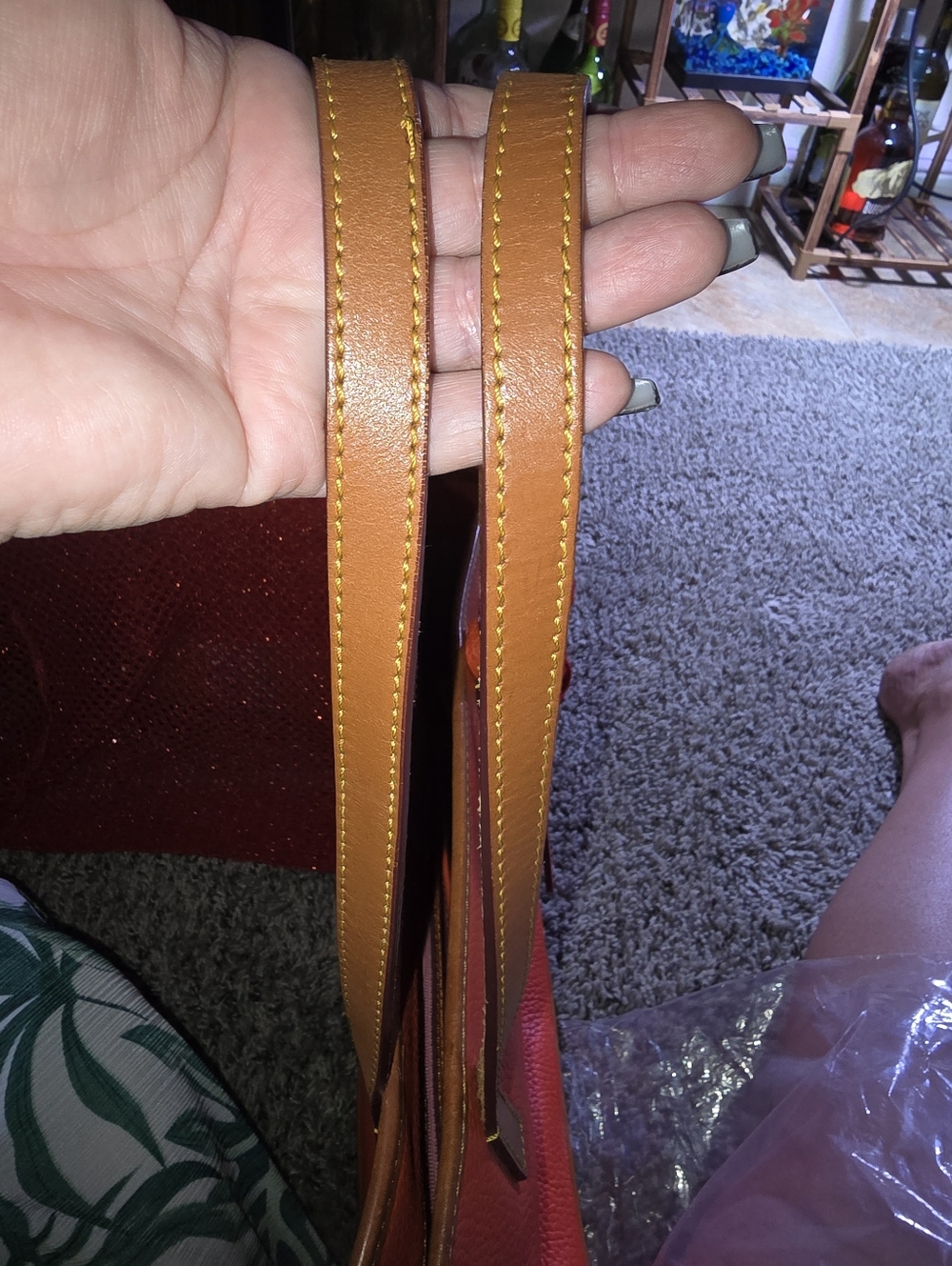 🦆Dooney & Bourke Orange Pebbled Leather Tote with Tan Trim EUC - Picture 7 of 15